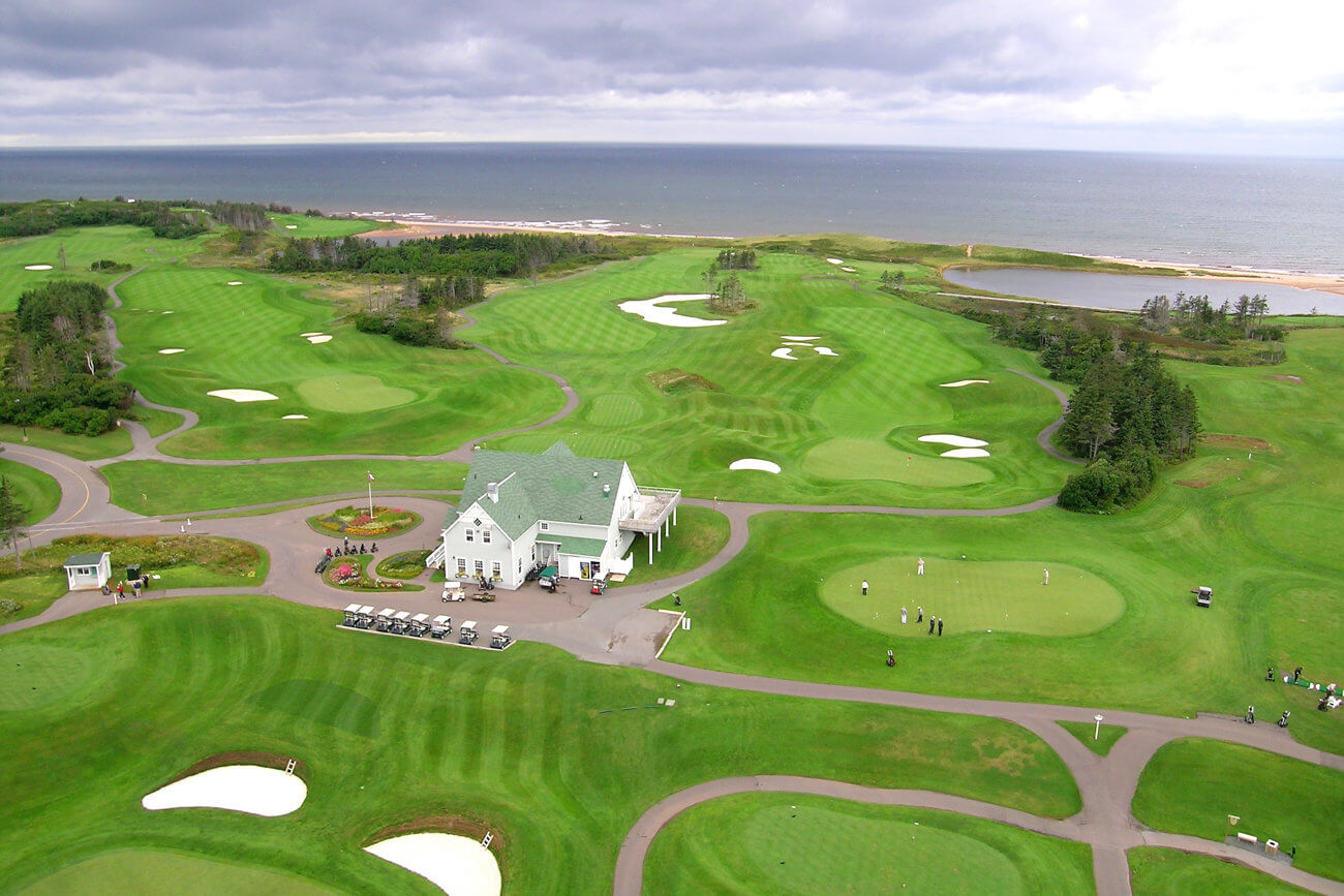 Rodd Crowbush golf course aerial of the clubhouse